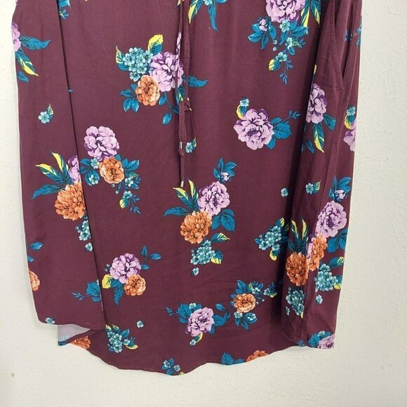 Torrid Purple Floral Challis Zip Front  Drawstring Shirt Dress Size 0 Large - Picture 6 of 8